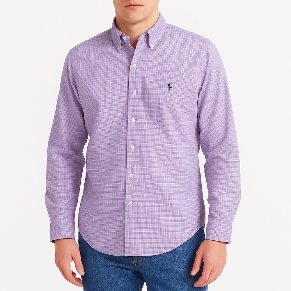 Ralph Lauren Yarmouth Cotton Button-Down Lavender Check Shirt Academia M